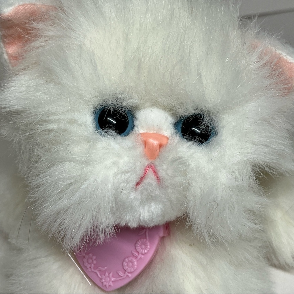 Tyco Kitty Kitty Kittens White Persian Purring Cat Plush Name Tag Colar Vtg 90s - Picture 3 of 13